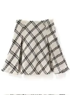 ダイヤチェック柄ツイードフレアミニスカート[mei37]