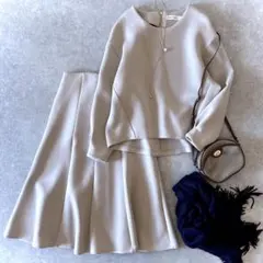 美品 バビロン ダンボール セットアップ フレアスカート ベージュ 洗える Ｍ