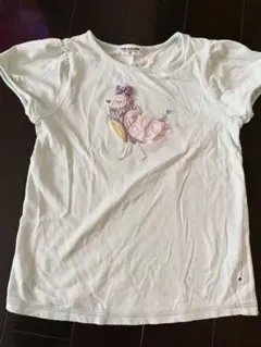 美品pom ponette 水色 鳥刺繍 Tシャツ　140 淡グリーン　ナルミヤ
