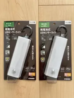 OHM 乾電池式 LEDセンサーライト フック型 2個セット