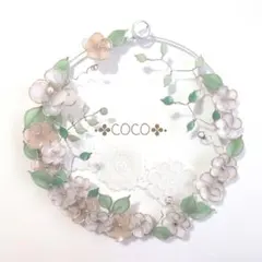 ワイヤークラフトホワイトレースベージュグリーンフラワーリース