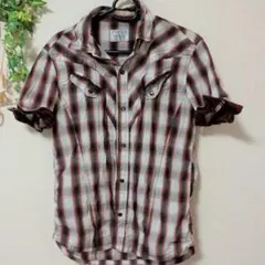 【NICOLE CLUB FOR MEN】チェック柄 半袖ウエスタンシャツ 46のサムネイル