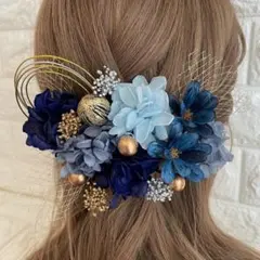 クラシックブルー♡金箔付♡髪飾り ヘッドドレス 前撮り 成人式 卒業式 七五三