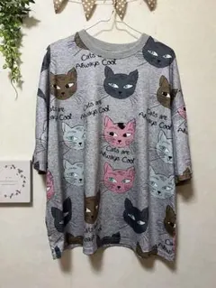 SHEIN 猫柄 半袖Tシャツ グレー XLサイズのサムネイル