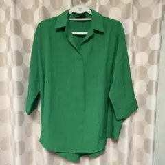 美品　bou jeloudグリーンリネン風五分袖シャツ