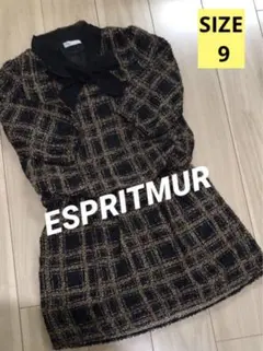 【未使用に近い】ESPRITMURレディースチェック柄リボン襟チュニック　9号