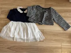 ネイビーとホワイトのフォーマルドレス　90 ジャケット　ワンピース　2点セット