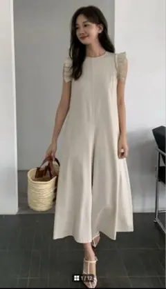 あやかの様専用　リネン　肩フリル　オールインワン　ロンパース