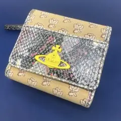 美品✨ヴィヴィアンウエストウッド 三つ折り財布　オーブ キャンバス×パイソン