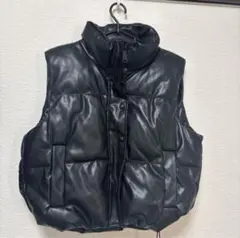黒 ダウンベスト Lサイズ 合成皮革 美品 ほぼ未使用