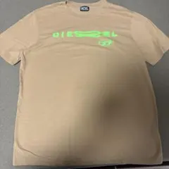 DIESEL Tシャツ ベージュ ネオングリーンロゴ