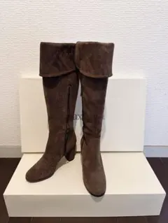 ￼うす茶色　スエード ロングブーツ ヒール