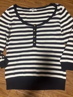 Natural Beauty Basic ストライプ 七分袖セーター M