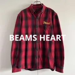 古着 ビームスハート ヘビーネルシャツ M相当 オンブレチェック マチ付き