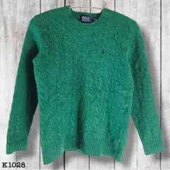 ポロ ラルフローレン カシミヤ混紡 ケーブルニット セーター 緑 M K1028