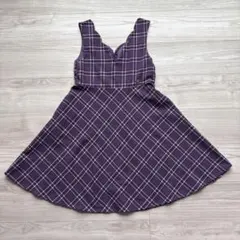 紫色 チェック ノースリーブ ワンピース