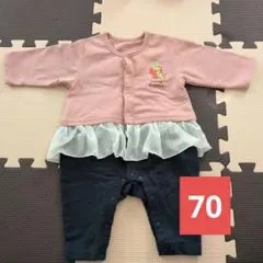 はらぺこあおむしフリル付きロンパース 70サイズ ピンク