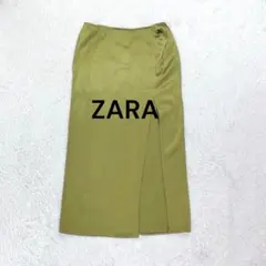 ZARA ザラ 深スリットタイトナロースカート M カーキ 光沢 ミモレ丈 女子
