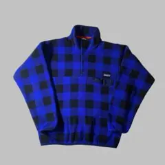 14年製 Patagonia シンチラスナップT M 青黒 チェック柄