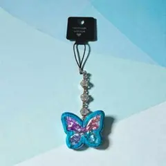 蝶の形 レジンストラップ 青紫