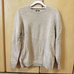 未使用 ユニクロ　ウールセーター　ベージュ　ニット　Uネック　Lサイズ　メンズ