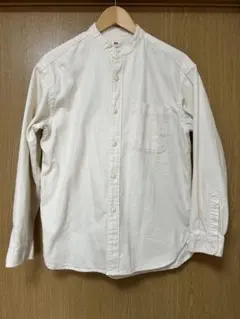 【美品】UNIQLOデニムオーバーサイズスタンドカラーシャツ S オフホワイト