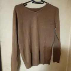 ブラウン Vネック 長袖ニット Sサイズ