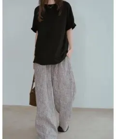 FASHIRU linen cotton check easy pants