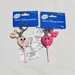 ◆ディズニー　キーチェーン　手持ちバルーンホルダー　ミッキー　ミニー　セット