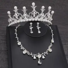 B87 結婚式 ネックレス ピアス・イヤリング・へアドレス 3 点セット売り