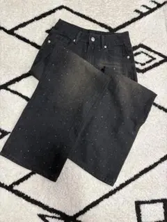 ブラックデニム ワイドレッグパンツ