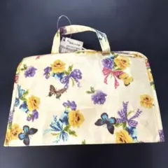 【未使用】花柄 トートバッグ 3室構造　花と蝶プリントスパバッグ