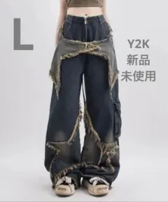 スターフリンジデニムパンツ Y2K Lサイズ 韓国　セール〜19日まで