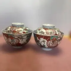 古伊万里 錦絵 金彩 蓋付き茶碗 飯茶碗 茶碗 2客 鳳凰 アンティーク レトロ 古伊万里 錦絵 金彩 蓋付き茶碗 飯茶碗 茶碗 2客 鳳凰 アンティーク