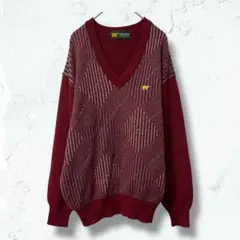 2623♡ゴールデンベア♡カジュアルニット 赤 M Vネック ワンポイント