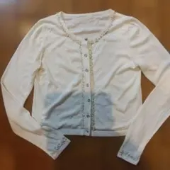 ペイトンプレイスビーズ装飾 ホワイト白 長袖カーディガンM丈短め