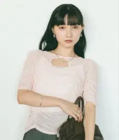 VANNIE U tシャツ ギャザーチュールシアートップス レディース　ピンク