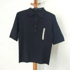 MUJI ポロ 半袖 ニット セーター ダークグレー リブ 五分丈 美品 春夏