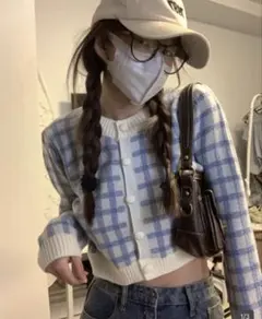 SHEIN honeyspot 水色 チャック カーディガン