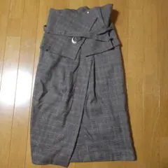 mysty woman グレンチェック柄ベルト付2WAYタイトスカート
