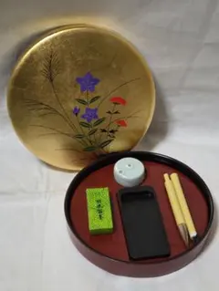 書道用具セット 金色 花模様