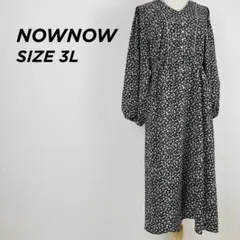 NOWNOW ナウナウ 花柄 Vネック ロングワンピース 長袖 3L【232】