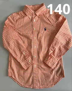 ラルフローレン　オレンジチェック長袖シャツ ポロ刺繍