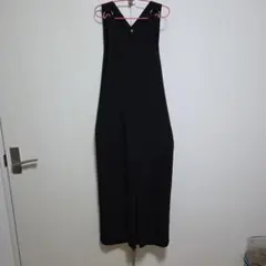 黒 Vネック ロングサロペット