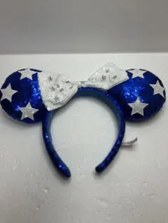 ディズニー　ミッキーミニー　スパンコール　カチューシャ　青　星　白　アメリカン