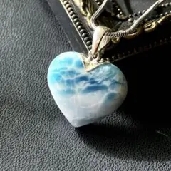 天然石 ラリマー ハート♡ペンダントトップ シルバーチェーン付き 雲海