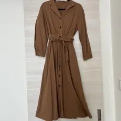 LOWRYS FARMブラウン 長袖 シャツワンピース