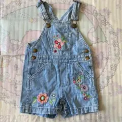 オーバーオール サロペット 花柄刺繍　デニム
