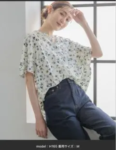 GLOBAL WORK さらさらリラックスプリントブラウス半袖 M