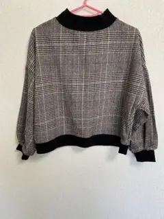 グレンチェック柄 ショート丈 長袖トップスのサムネイル